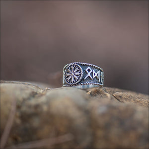 Hail Odin Ring With Helm Of Awe Sterling Silver - Northlord