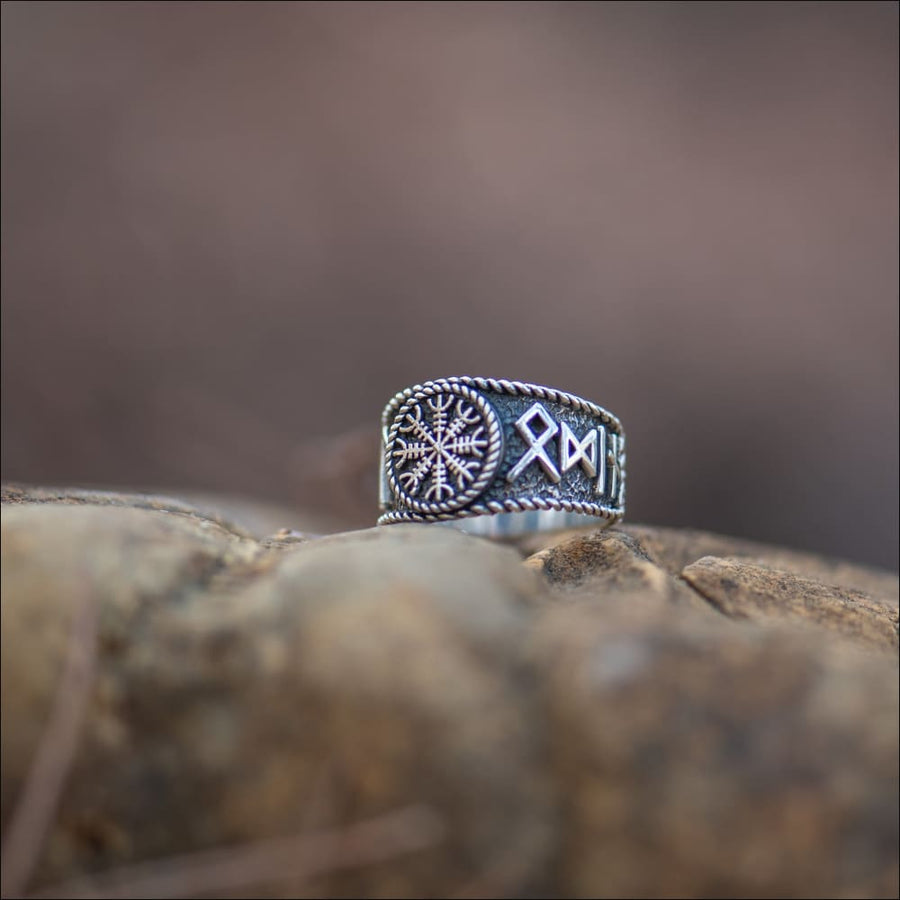 Hail Odin Ring With Helm Of Awe Sterling Silver - Northlord