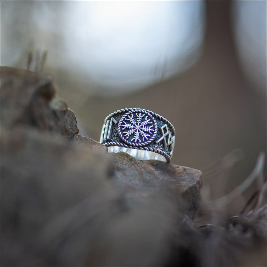 Hail Odin Ring With Helm Of Awe Sterling Silver - Northlord