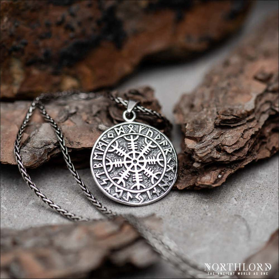 Helm Of Awe Pendant With Runes Sterling Silver - Northlord