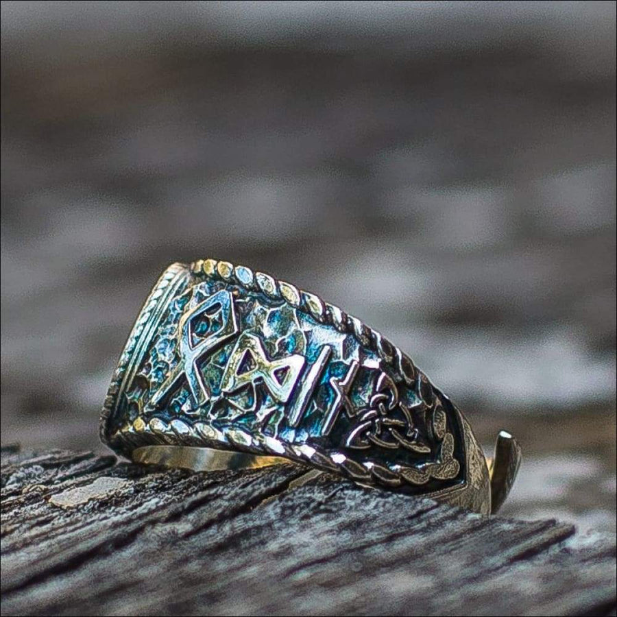Helm Of Awe Ring With Hail Odin Runes Sterling Silver - Northlord-VK