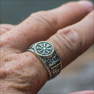 Helm Of Awe Ring With Hail Odin Runes Sterling Silver - Northlord-VK