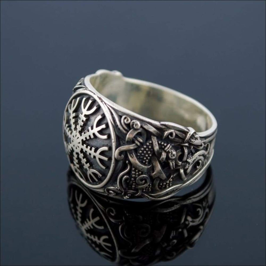 Helm Of Awe Ring With Mammen Art Sterling Silver - Northlord-VK