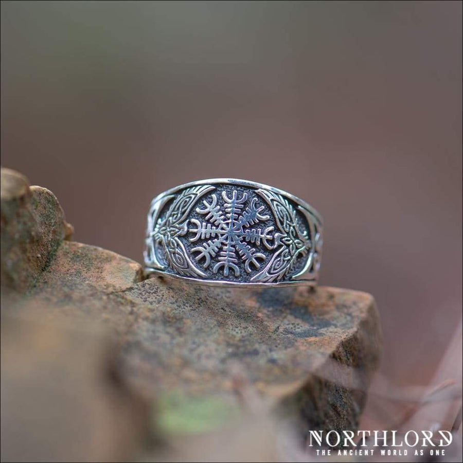 Helm Of Awe Ring With Ravens Sterling Silver - Northlord