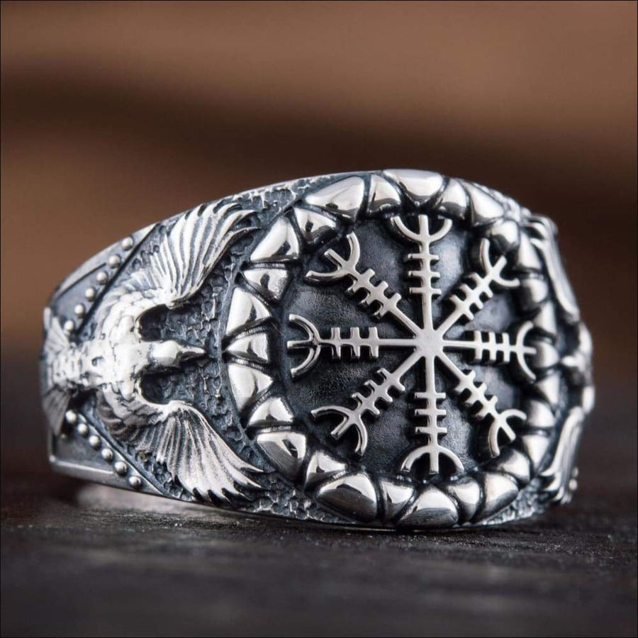 Helm Of Awe Ring With Ravens Sterling Silver - Northlord-VK