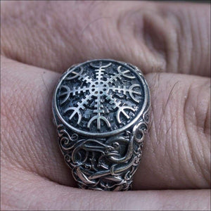 Helm Of Awe Ring With Urnes Motifs Sterling Silver - Northlord-VK