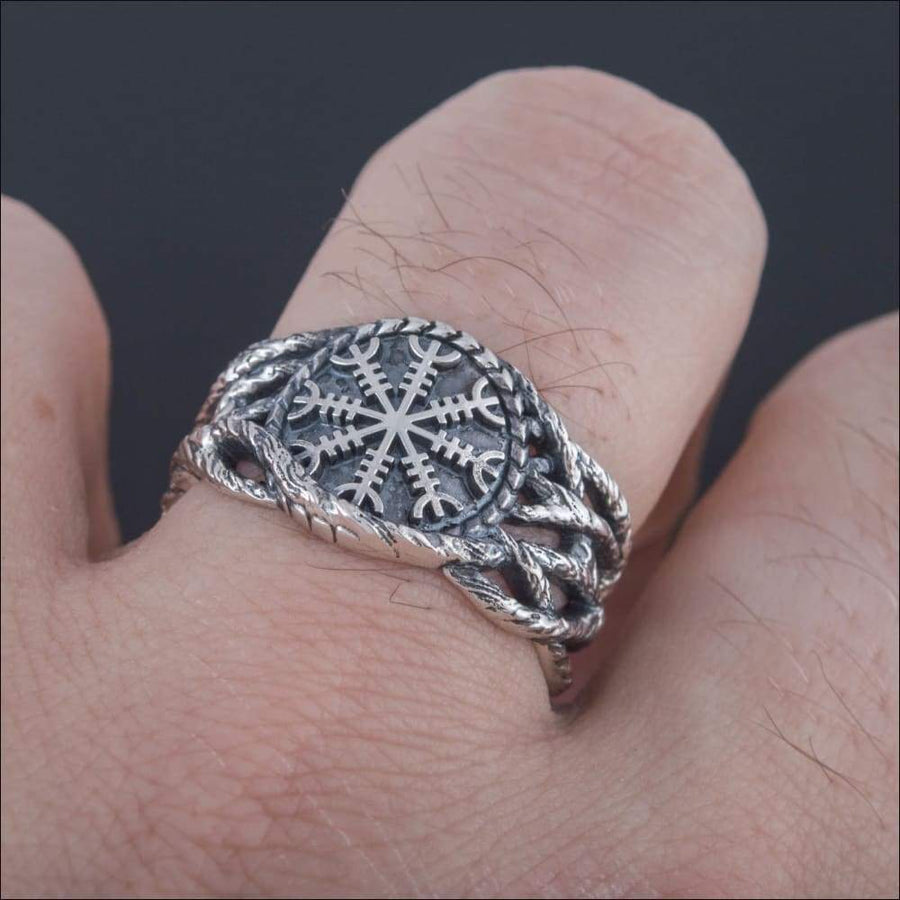 Helm Of Awe Ring With Yggdrasil Branches Sterling Silver - Northlord-VK