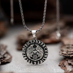 Hugin and Munin Pendant With Runes Sterling Silver - Northlord