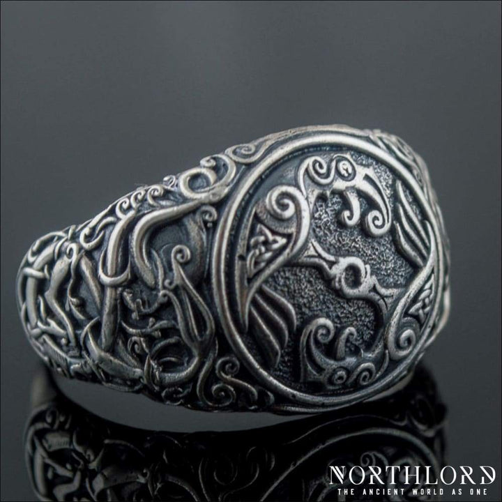 Hugin and Munin Ring With Urnes Art Sterling Silver - Northlord-VK