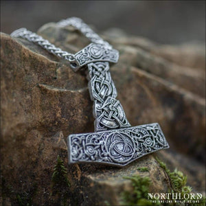 Large Thor’s Hammer Necklace With Knotwork Silver-Plated - Northlord