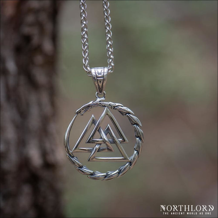 Large Valknut Necklace With Jormungandr Stainless Steel Chain - Northlord