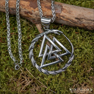 Large Valknut Necklace With Jormungandr Stainless Steel Chain - Northlord