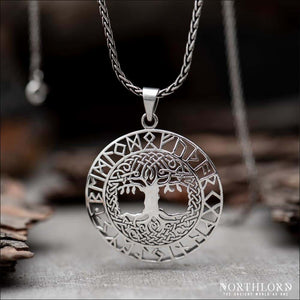 Large Yggdrasil Pendant With Runes Sterling Silver - Northlord