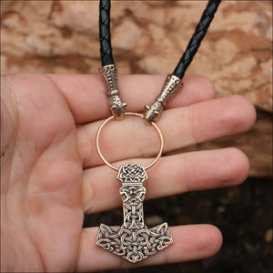 Mammen Mjolnir Necklace With Wolf Heads Bronze - Northlord
