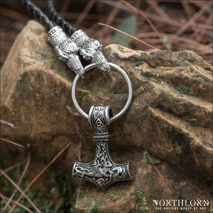 Mjolnir Leather Necklace With Ravens - Northlord