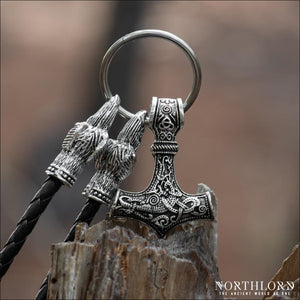 Mjolnir Leather Necklace With Ravens - Northlord