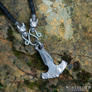 Mjolnir Necklace With Wolf Heads Hand Forged - Northlord