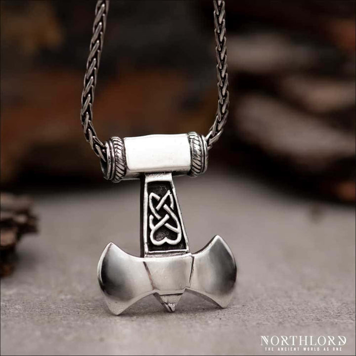 Viking Thor's Hammer Pendant - STERLING SILVER Golden Mjolnir