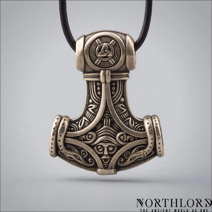 Mjolnir Pendant Necklace Odin And His Ravens Bronze - Northlord