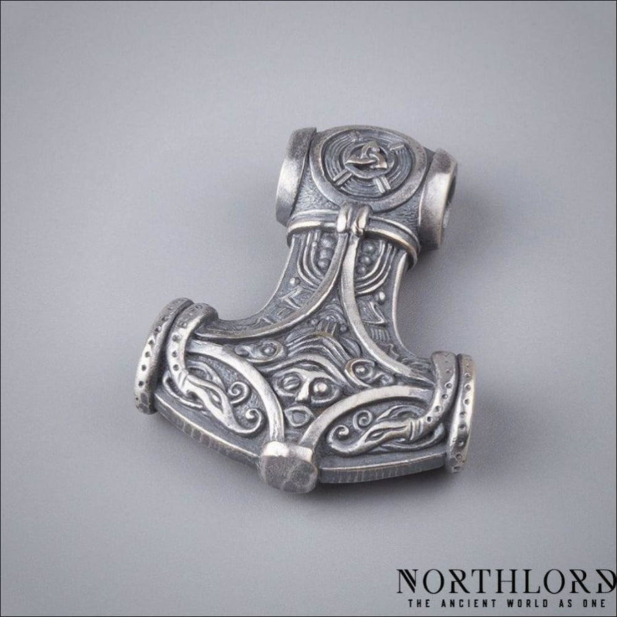 Mjolnir Pendant Necklace Odin And Ravens Silvered Bronze - Northlord