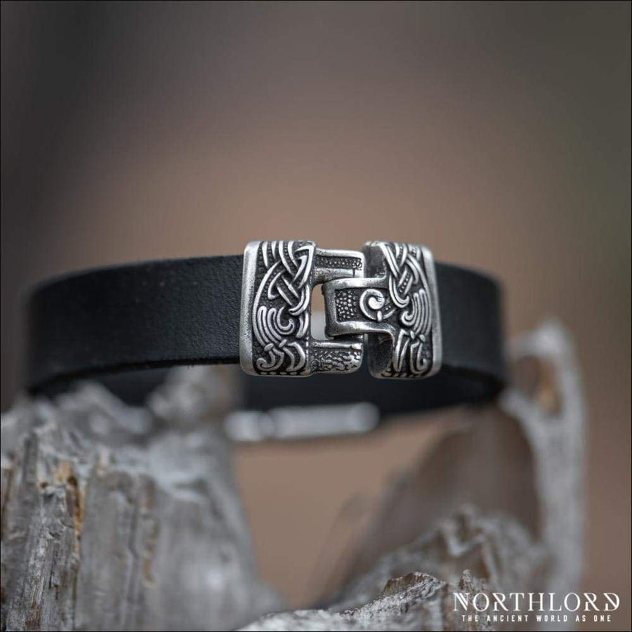 Modern Bracelet With Vegvisir and Odin’s Ravens Silvered Bronze - Northlord-PK
