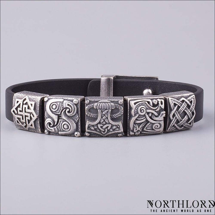 Modern Viking Bracelet With Beads Silvered Bronze - Northlord-PK