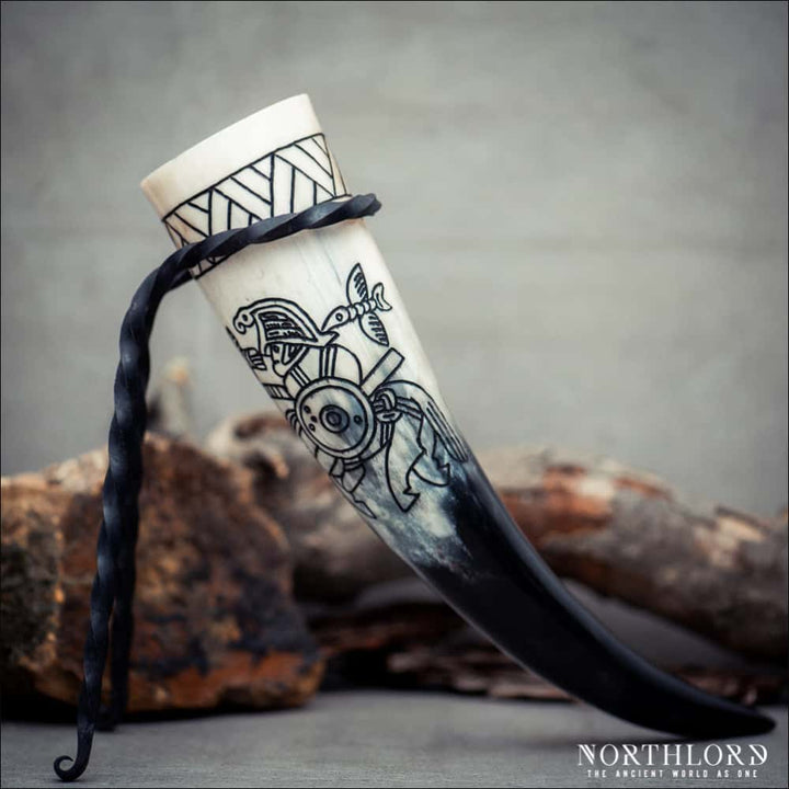 Odin With Ravens Drinking Horn Carved - Northlord