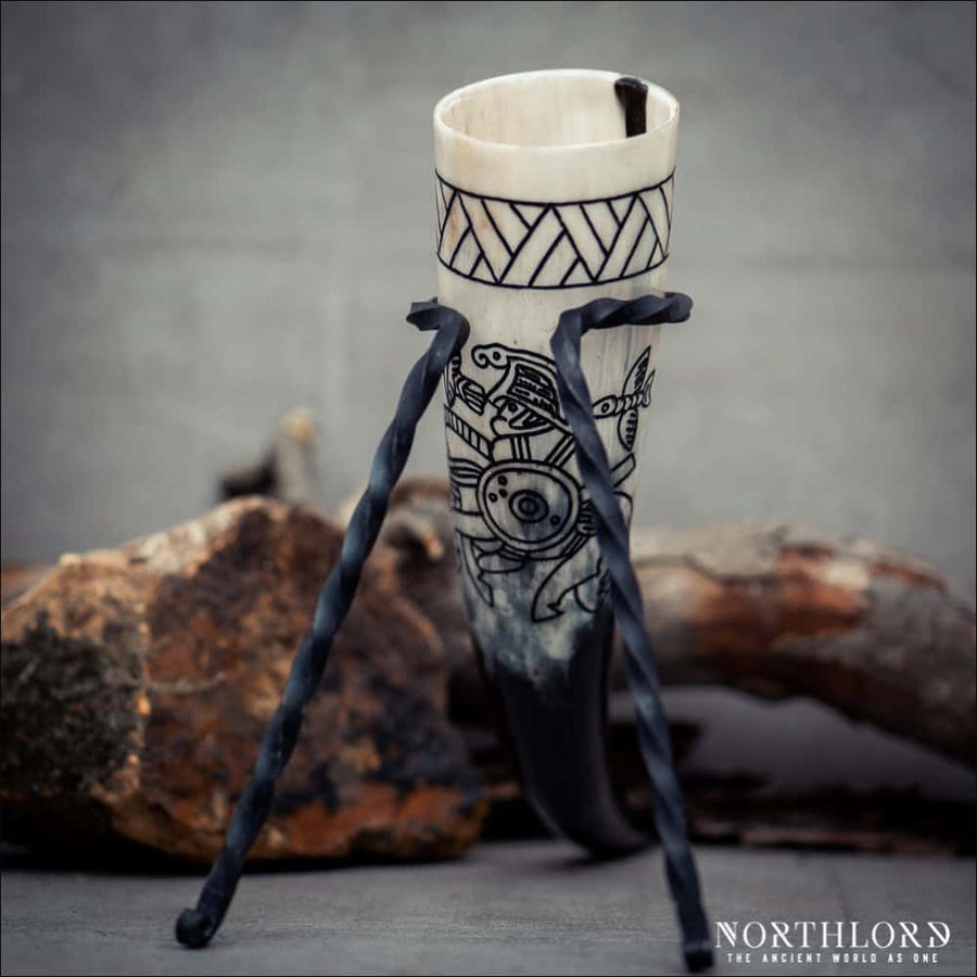 Odin With Ravens Drinking Horn Carved - Northlord