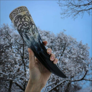 Odin With Ravens Drinking Horn Carved - Northlord