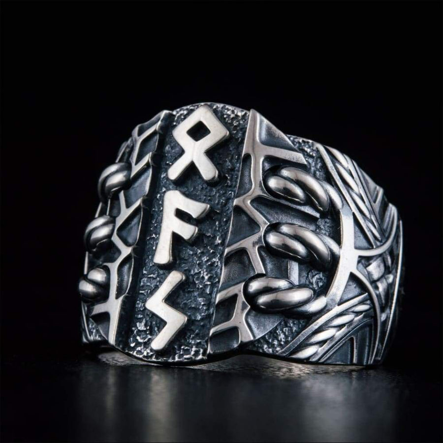 Ornamented Rune Ring Sterling Silver - Northlord-VK