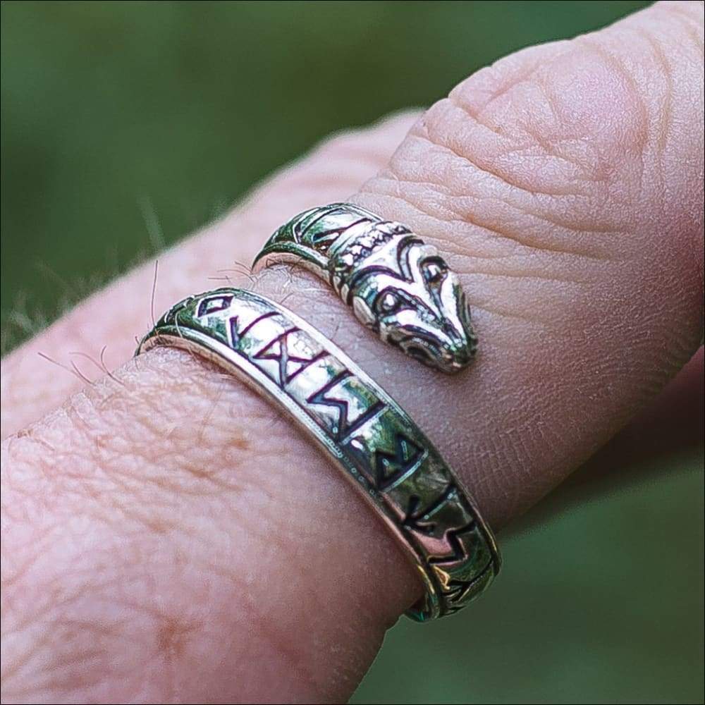 Ouroboros Ring With Runes Sterling Silver - Northlord-VK
