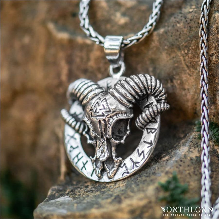 Pagan Goat Skull Pendant With Runes Sterling Silver - Northlord