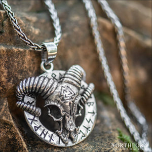 Pagan Goat Skull Pendant With Runes Sterling Silver - Northlord