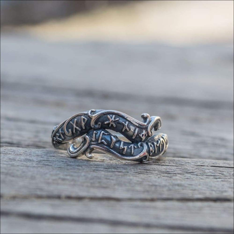 Serpent Ring With Runes Ouroboros Sterling Silver - Northlord-VK