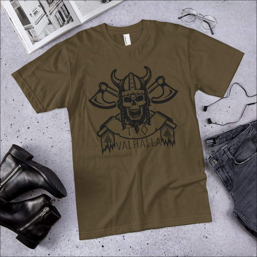 Viking Skull To Valhalla T-shirt Army and White - Northlord