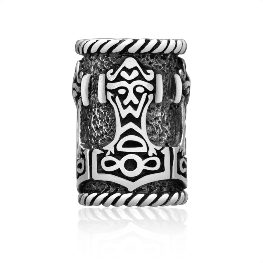 Silver Beard Bead With Thor’s Hammer and Odin - Northlord