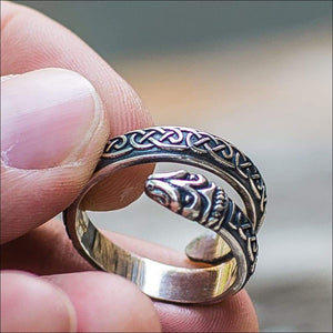 Silver Viking Ring With Jormungandr and Knotwork - Northlord-VK