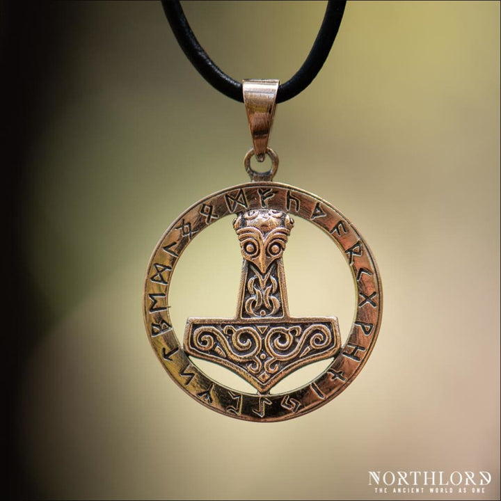 Small Thor’s Hammer Amulet With Runes Bronze - Northlord