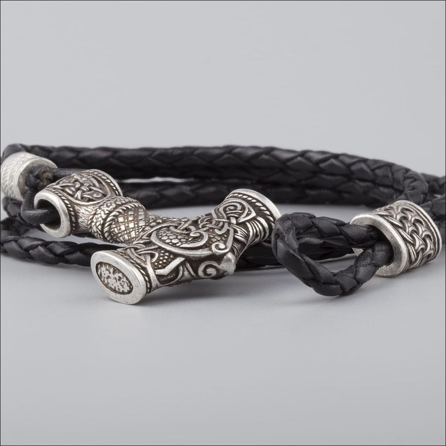 Thor’s Hammer Bracelet With Knotted Bead Silvered Bronze - Northlord - PK