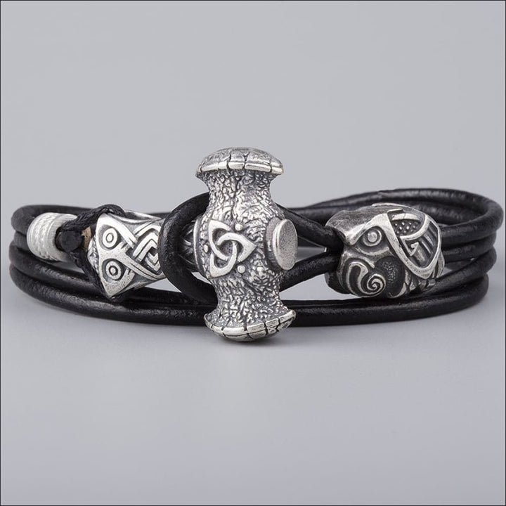Thor’s Hammer Bracelet With Odin’s Raven Silvered Bronze - Northlord-PK