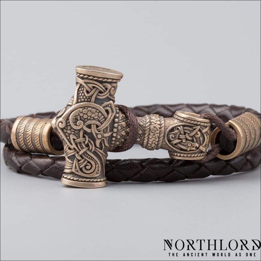 Thor’s Hammer Bracelet With Viking Beads Bronze - Northlord-PK