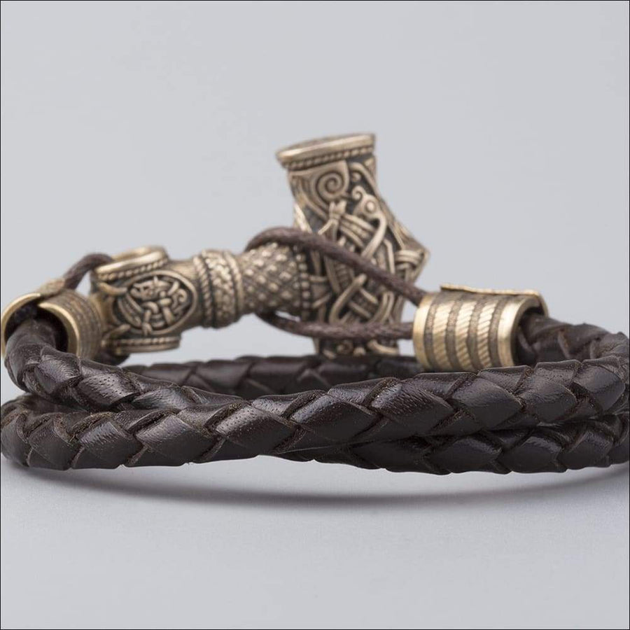 Runic Thor's Hammer Leather Bracelet – BaviPower