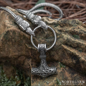 Thor’s Hammer Chain Necklace Hugin and Munin Stainless Steel - Northlord