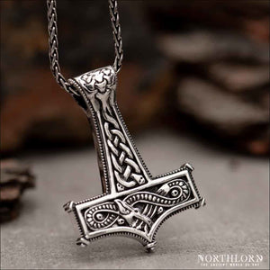 Thor's Hammer Necklace with Dragon Knots Sterling Silver Northlord