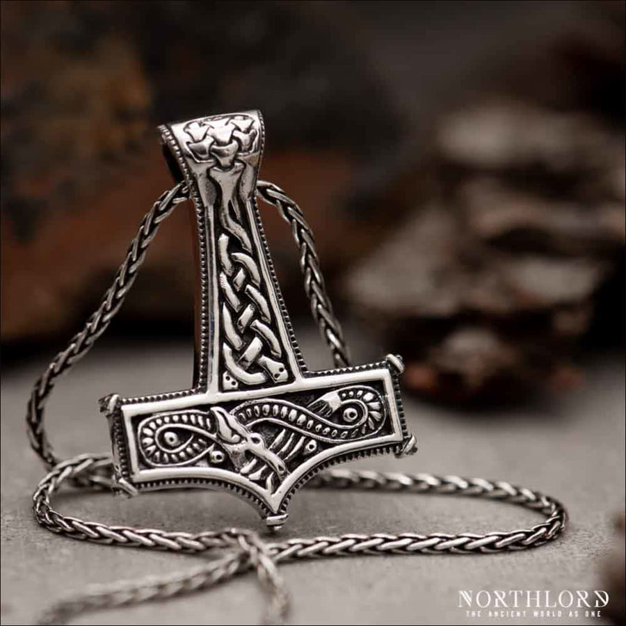 Thor’s Hammer Necklace with Dragon Knots Sterling Silver - Northlord