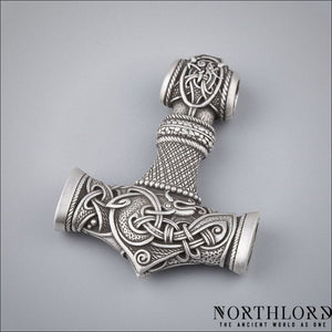 Thor’s Hammer Necklace Jormungandr Motif Silvered Bronze - Northlord-PK