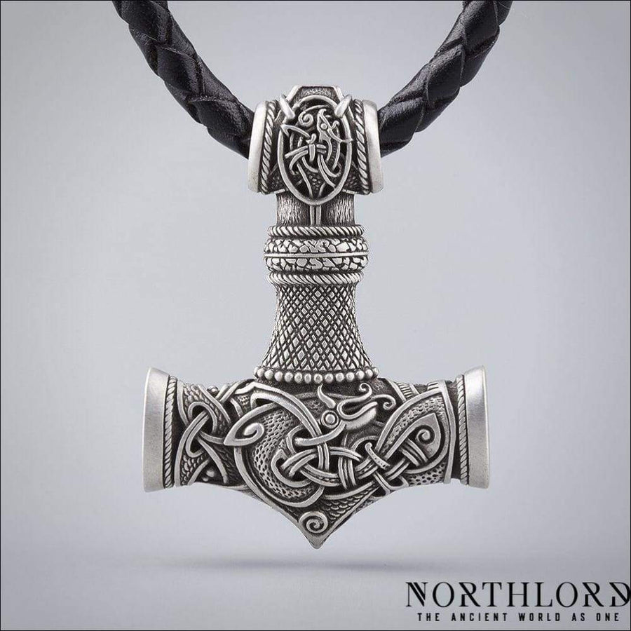 Thor’s Hammer Necklace Jormungandr Motif Silvered Bronze - Northlord-PK