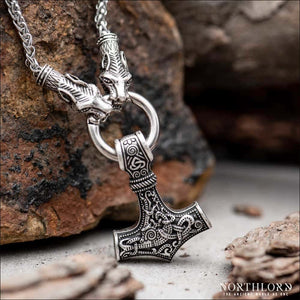 Thor’s Hammer Necklace With Wolf Chain Stainless Steel - Northlord