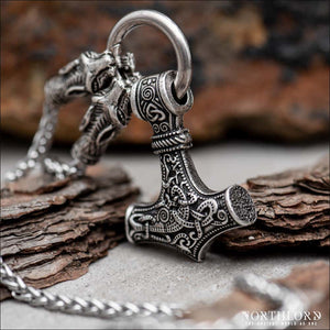 Thor's Hammer Necklace With Wolf Chain Stainless Steel - Northlord