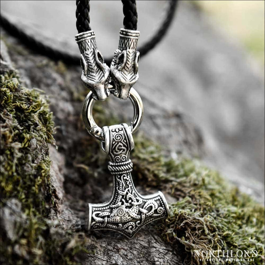 Thor’s Hammer Necklace With Wolves - Northlord
